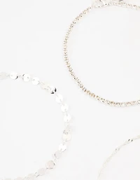 Silver Disc & Cupchain Anklets 3-Pack