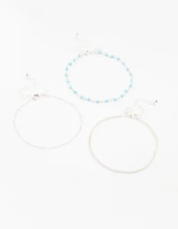Silver Ball & Chain & Beaded Anklets 3-Pack