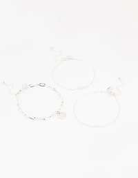 Silver Pearl Disc Drop Anklets 3-Pack
