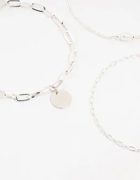 Silver Pearl Disc Drop Anklets 3-Pack