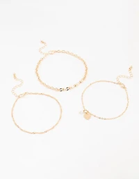 Gold Pearl Heart Drop Anklets 3-Pack