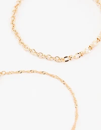 Gold Pearl Heart Drop Anklets 3-Pack