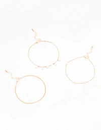 Gold Pearl Stone Drop Anklets 3-Pack