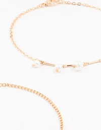 Gold Pearl Stone Drop Anklets 3-Pack