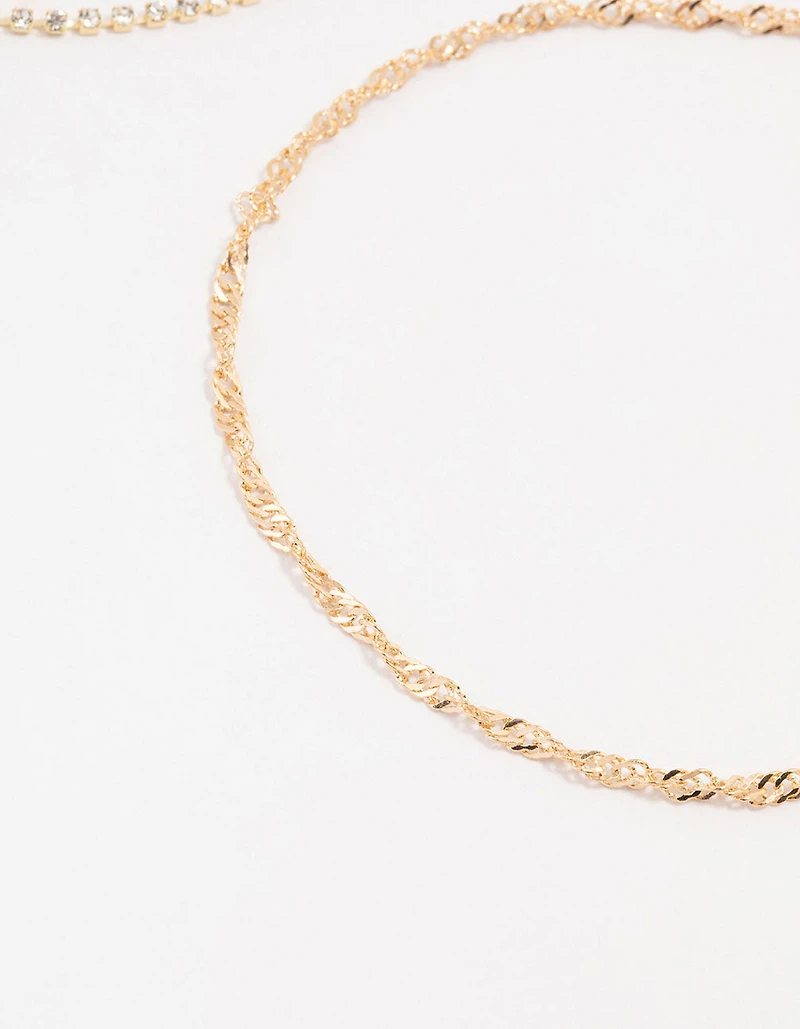 Gold Twisted Cupchain Anklets 3-Pack