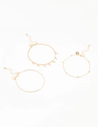 Gold Diamante Star Drop Anklets 3-Pack