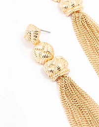Gold Knit Tassel Drop Earrings