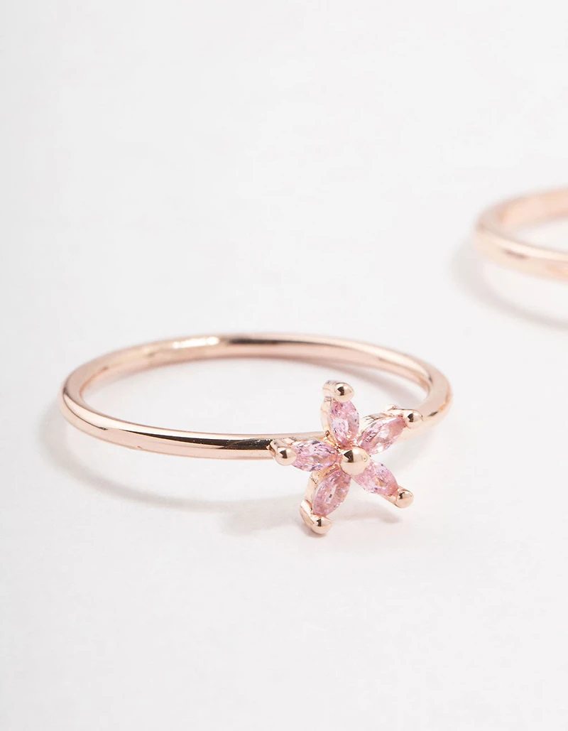 Rose Gold Flower Vine Cubic Zirconia Rings 2-Pack
