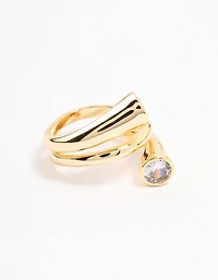 Gold Plated Round Cubic Zirconia Wrapped Ring