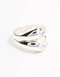 Silver Plated Oval Cubic Zirconia Puffy Stick Ring