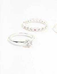 Silver Plated Fine Round Cubic Zirconia Stacking Rings 3-Pack