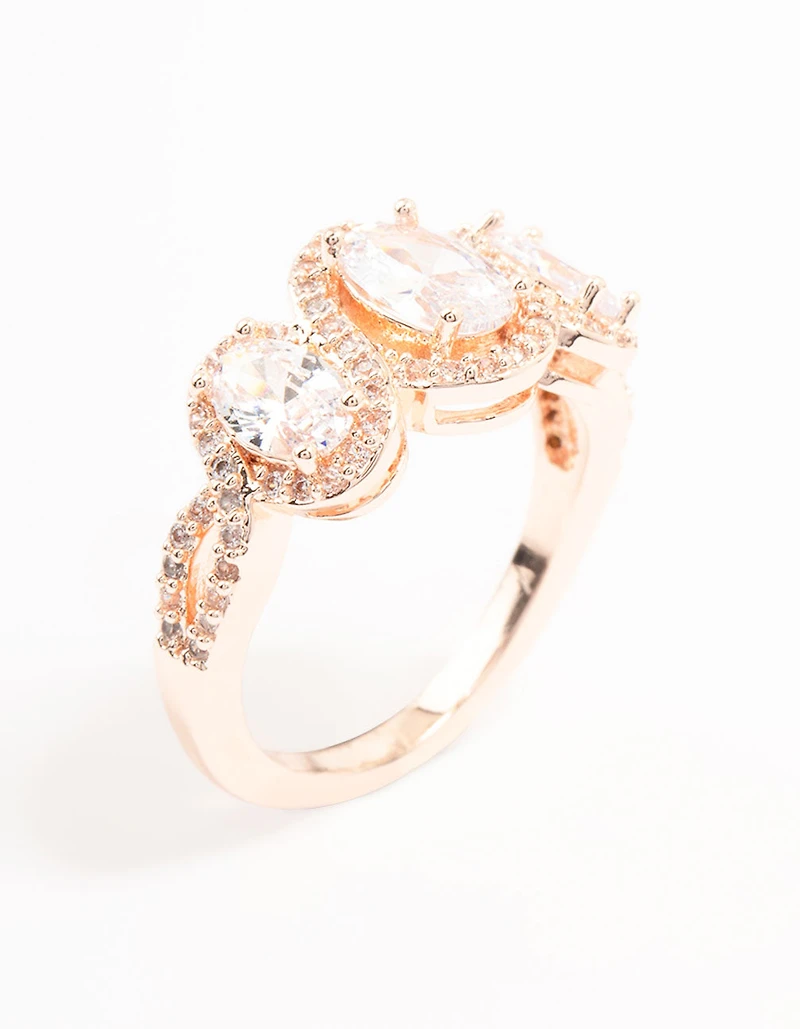 Rose Gold Trio Oval Cubic Zirconia Ring