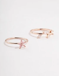 Rose Gold Flower Vine Cubic Zirconia Rings 2-Pack