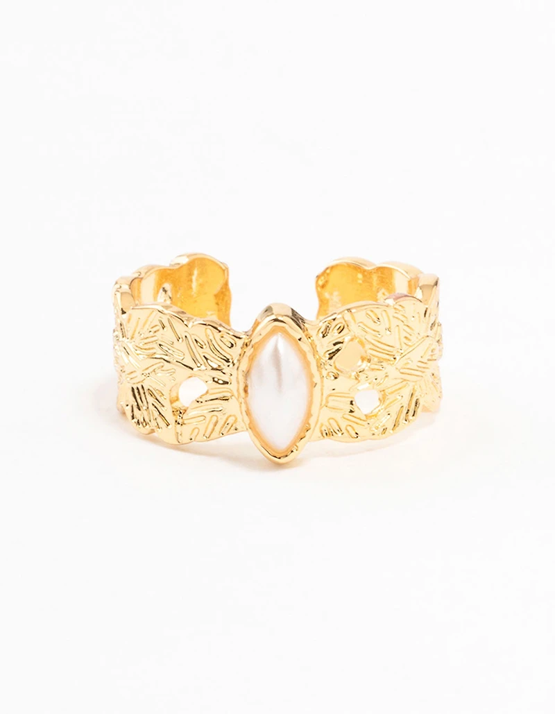 Gold Plated Wide Leaf Band Ring