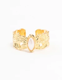 Gold Plated Wide Leaf Band Ring