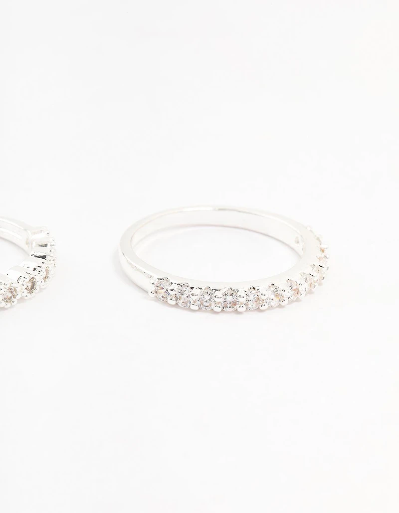 Silver Plated Fine Round Cubic Zirconia Stacking Rings 3-Pack