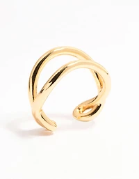 Gold Plated Wavy Double Row Ring