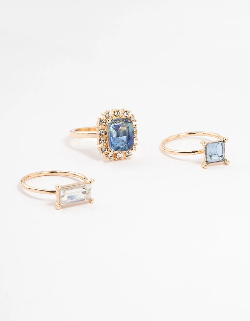 Rose Gold Framed Diamante Rings 3-Pack