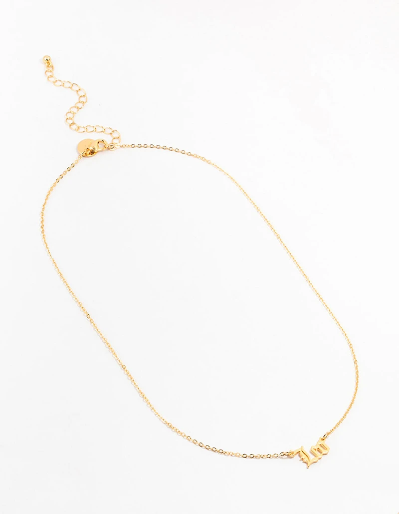 Gold Plated Leo Gothic Script Necklace