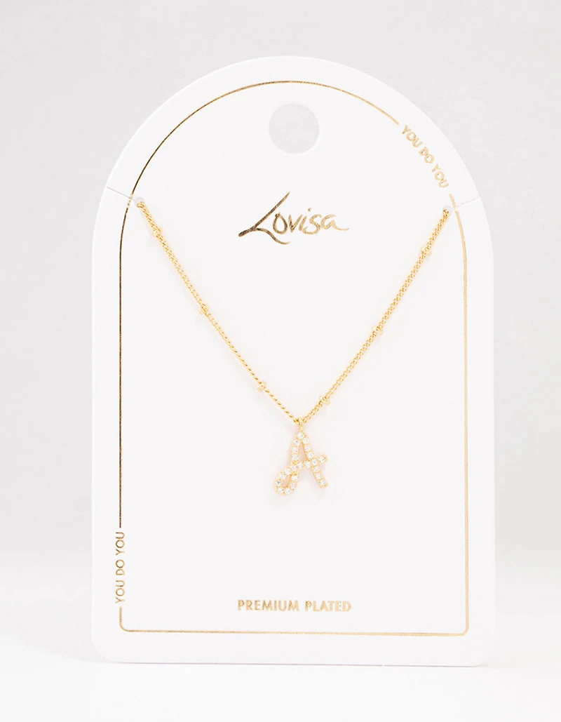 Gold Plated Cursive A Initial Necklace