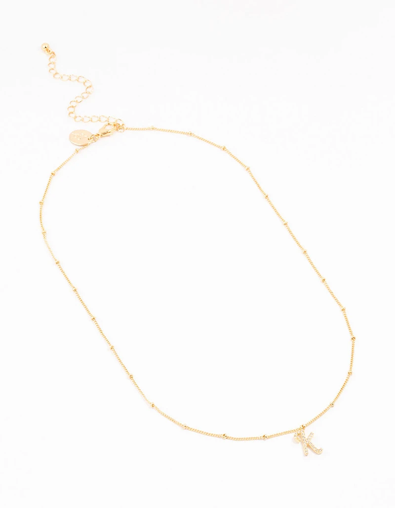 Gold Plated Cursive K Initial Necklace