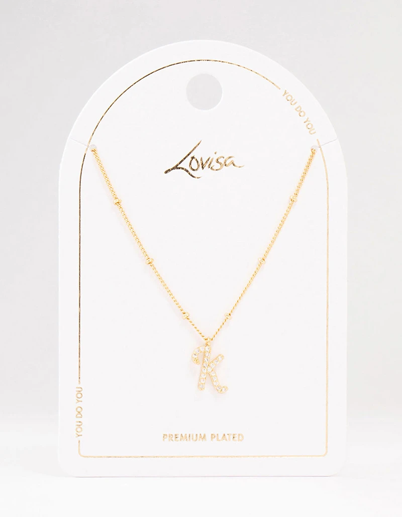Gold Plated Cursive K Initial Necklace