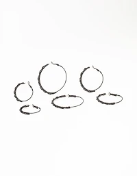 Black Coated Twisted Hoop Earrings 3-Pack