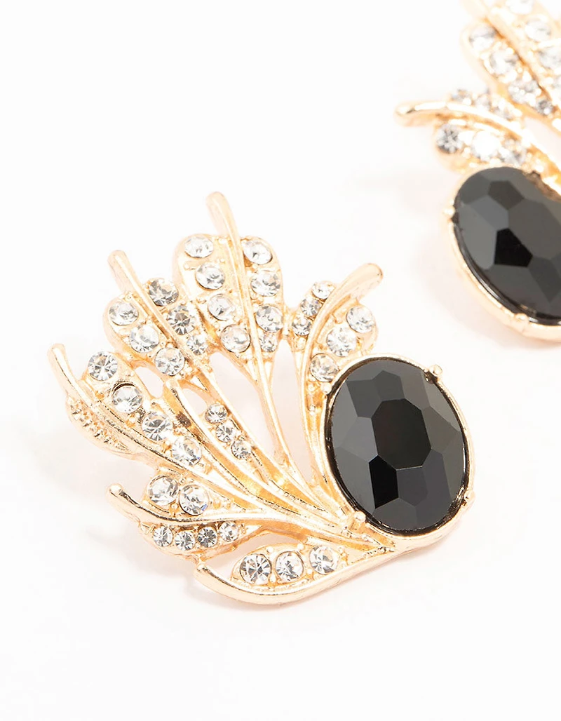 Gold & Black Ant Leaf Stud Earrings