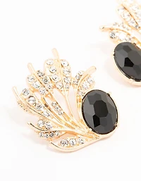 Gold & Black Ant Leaf Stud Earrings