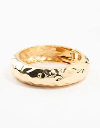 Gold Plated Hammered Wide Bangle