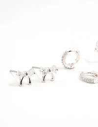 Silver Cubic Zirconia Bow Stud & Hoop Earrings 3-Pack