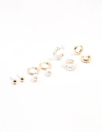 Gold Pearl Cuff & Hoop Earrings 3-Pack