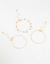 Gold Evil Eye & Hamsa Hand Anklets 3-Pack