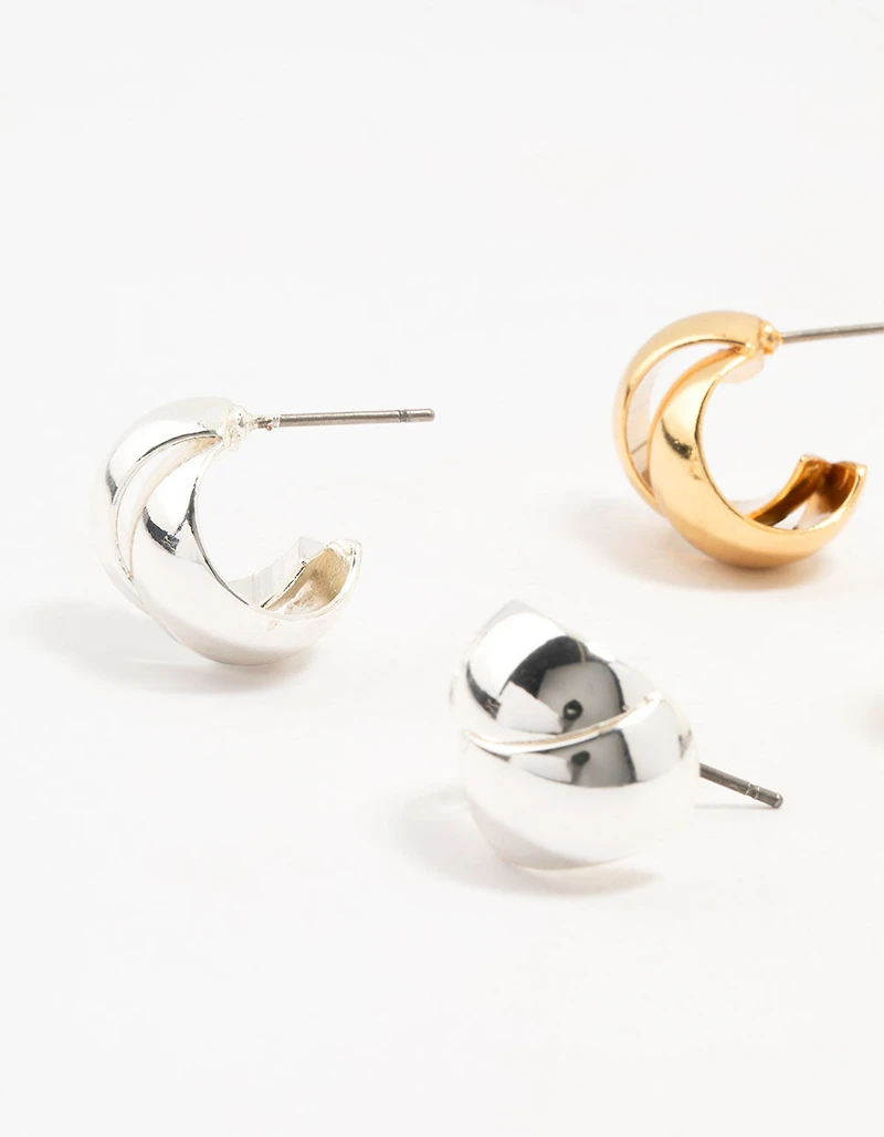 Mixed Metals Silver & Gold Plated Ball & Hoop Stud Earrings 2-Pack