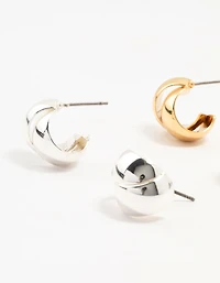 Mixed Metals Silver & Gold Plated Ball & Hoop Stud Earrings 2-Pack