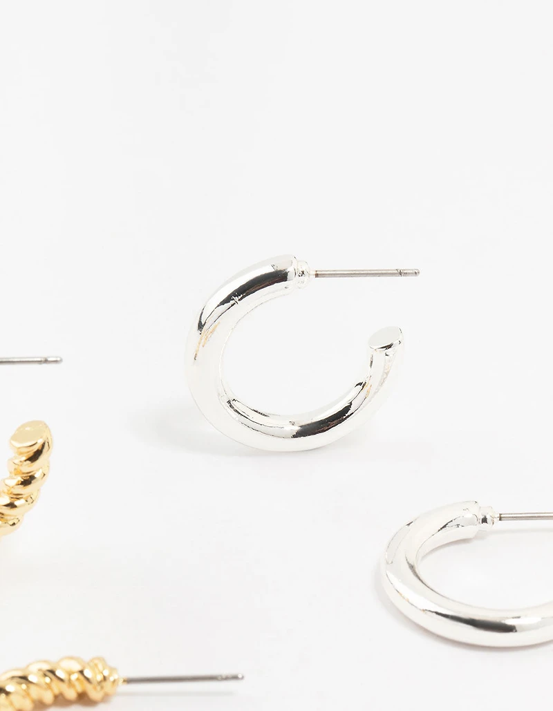 Mixed Metals Twisted & Plain Hoop Earrings 3-Pack