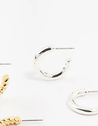 Mixed Metals Twisted & Plain Hoop Earrings 3-Pack