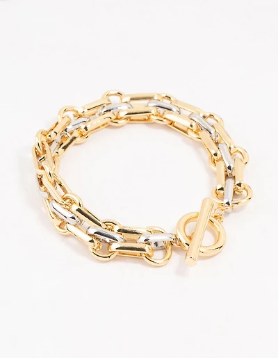 Mixed Metals Statement Toggle Chain Bracelet