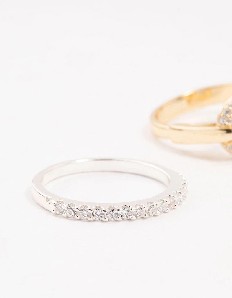 Mixed Metals Cubic Zirconia Rings 2-Pack