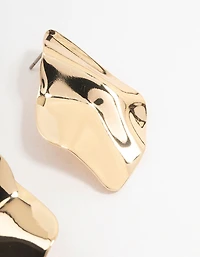 Gold Warped Plate Stud Earrings