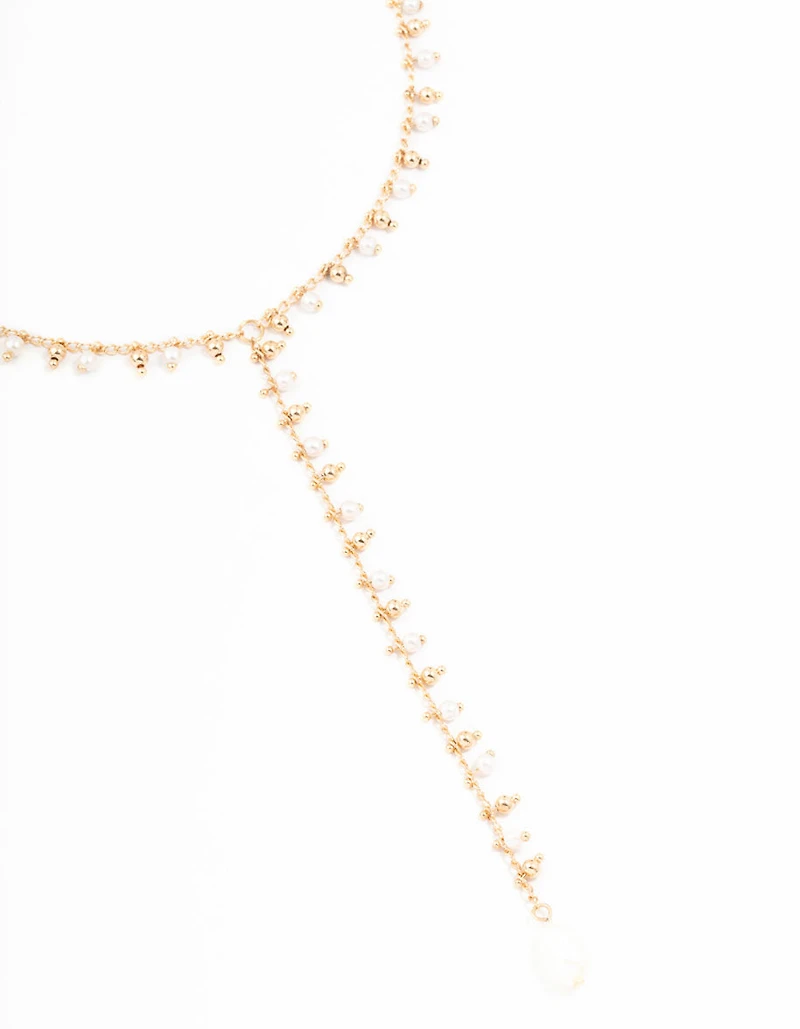 Gold Fine Pearl Y-Necklace
