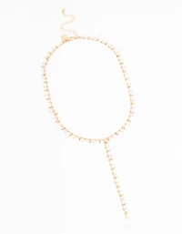 Gold Fine Pearl Y-Necklace