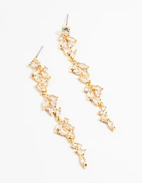 Gold Plated Cascading Pear & Marquise Cubic Zirconia Earrings