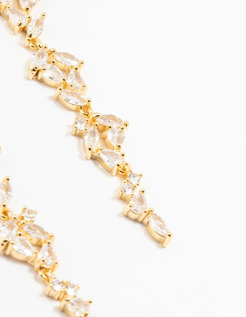 Gold Plated Cascading Pear & Marquise Cubic Zirconia Earrings