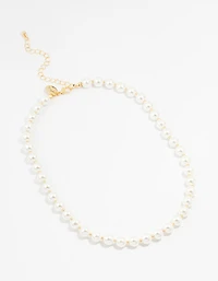 Gold Plated Alternating Medium Pearl & Ball Necklace