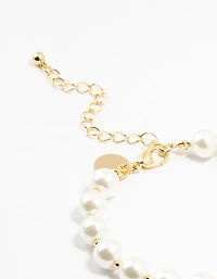 Gold Plated Alternating Medium Pearl & Ball Bracelet