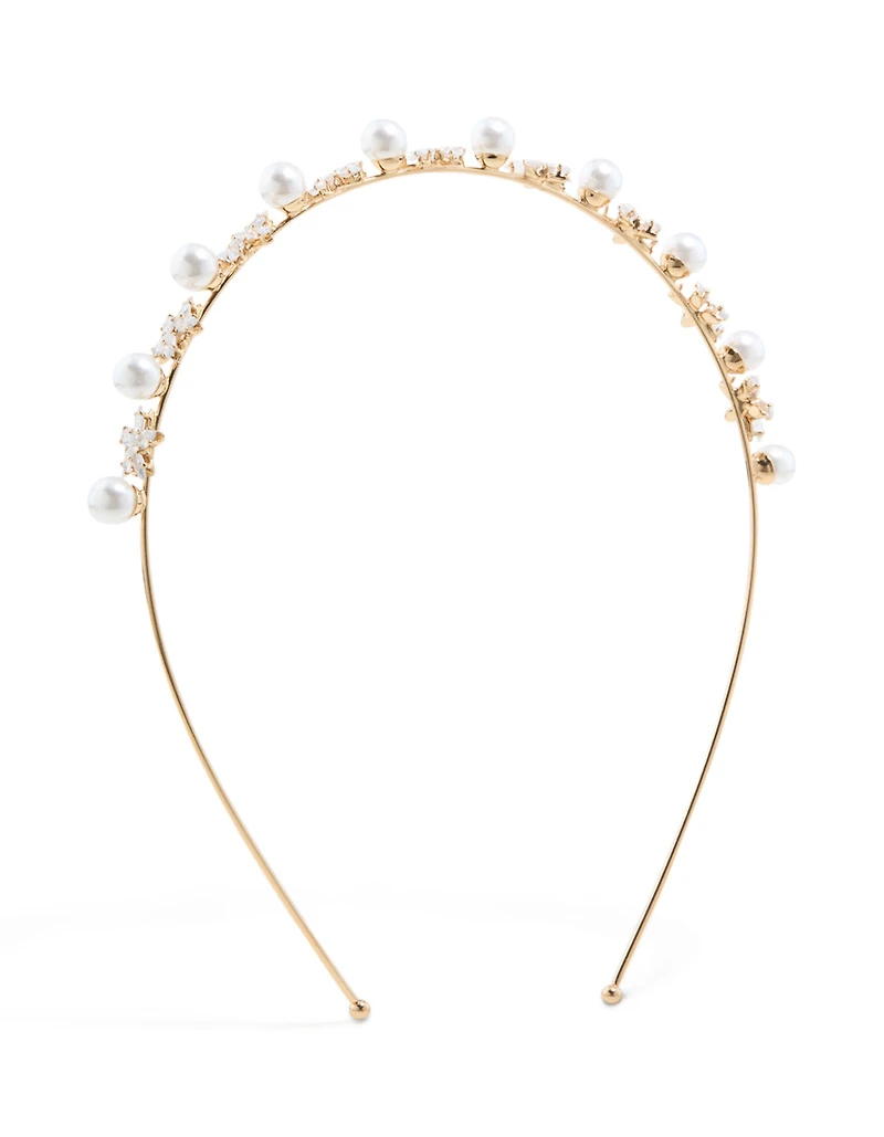 Bandeau alternatif fleur et perle doré