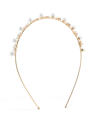 Bandeau alternatif fleur et perle doré