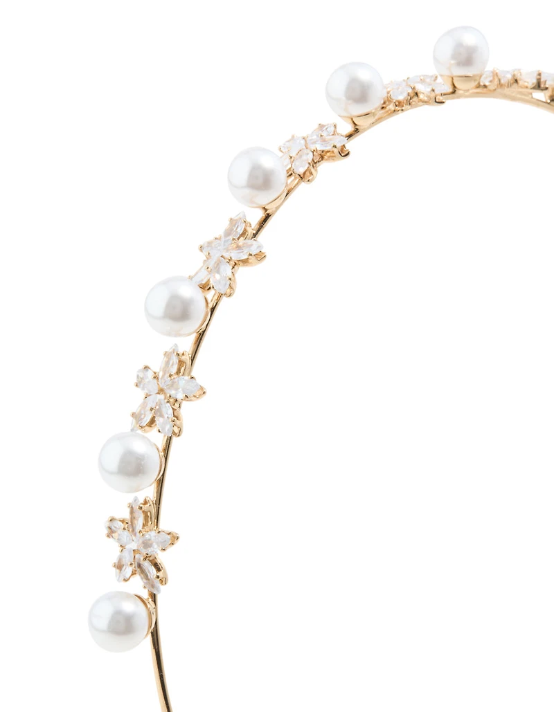 Bandeau alternatif fleur et perle doré