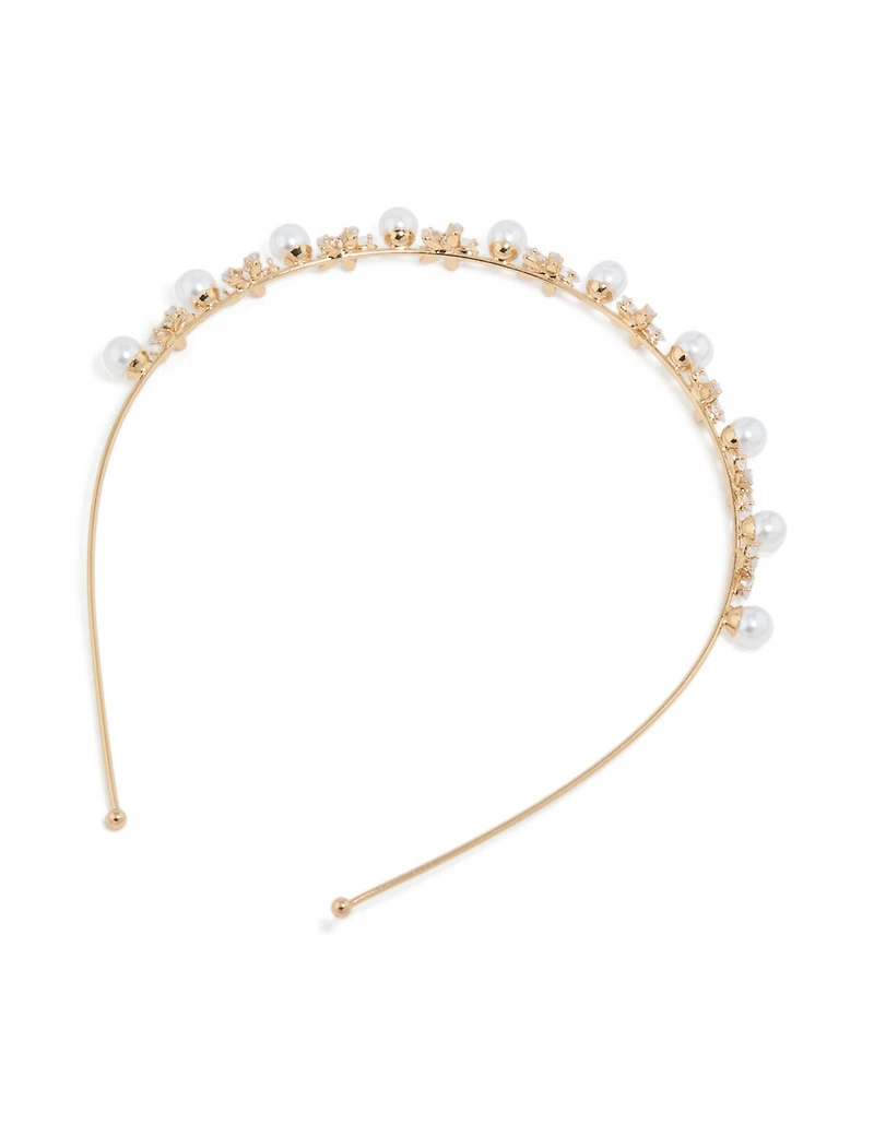 Bandeau alternatif fleur et perle doré